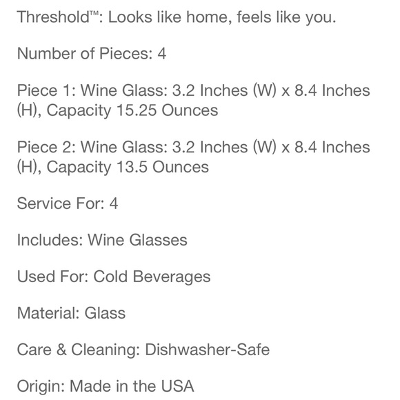 NEW Threshold 4pk Saybrook Stemmed Wine Drinkware Set Cups - Picture 4 of 4